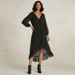 Joie Alithea Asymmetrical Hem Hearts print Midi Dress Fairy Grunge Sz L